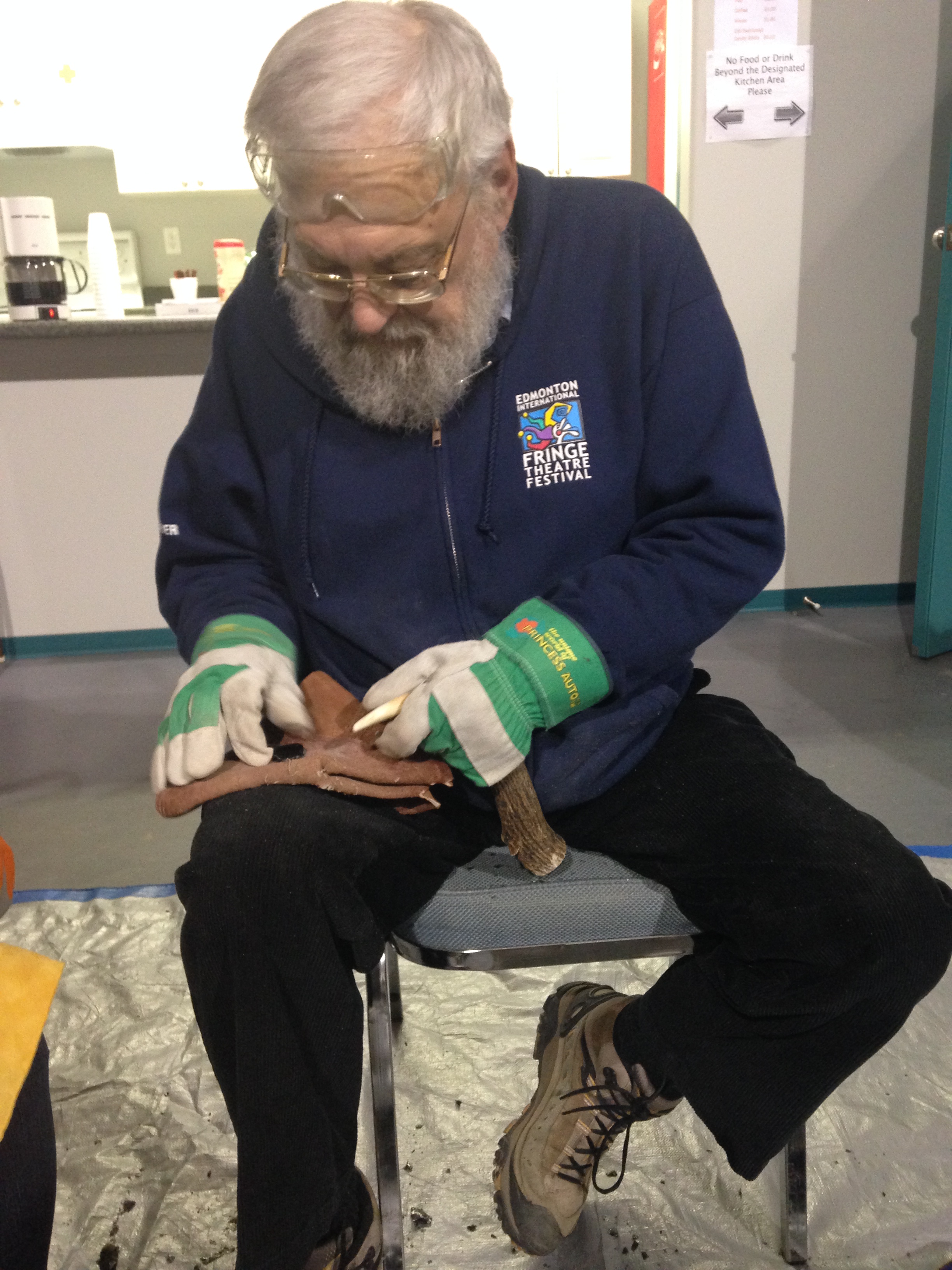 Members of the Bodo Archaeology Society learning flintknapping
